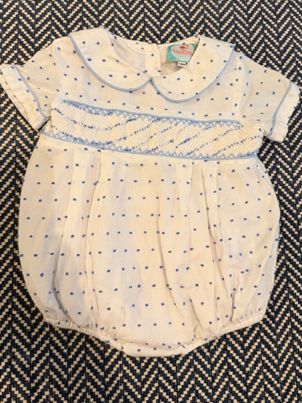 Classic White & Blue Polka Dot Baby One-Piece